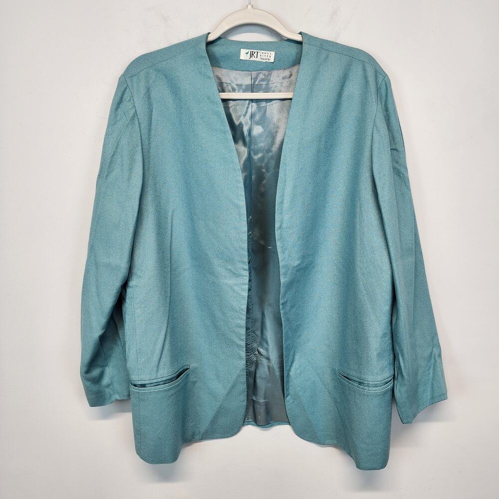 James River Traders Womens Blazer Jacket Size M/L Light Blue 100% Silk Relaxed